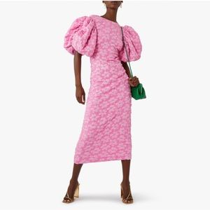 Rotate jacquard puff sleeve midi dress